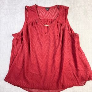 Torrid Red Textured Chevron Sleeveless V-Neck Blouse with Gold Bar Detail Size 3